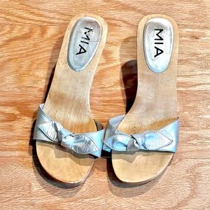 MIA silver mules sandals with wooden bottom size 8